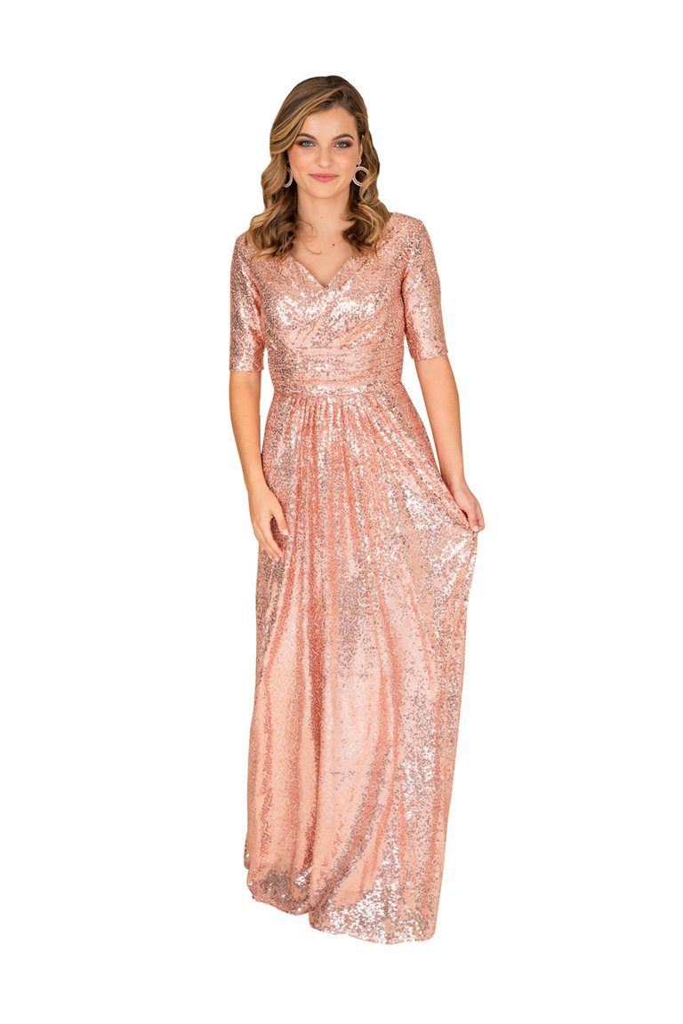 Sequin Fit and Flare Gown - Pink
