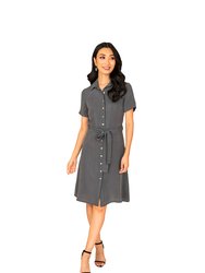 Silk Button Down Collar Dress - Gray