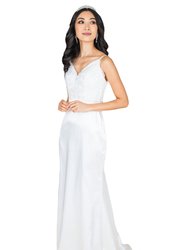 Simple Silk Spaghetti Straps Gown - Bright Ivory