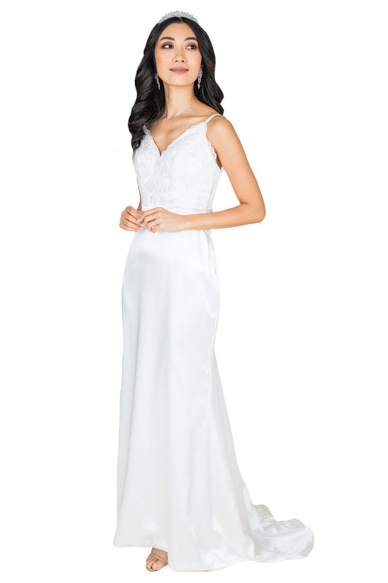 Simple Silk Spaghetti Straps Gown - Bright Ivory