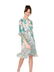 Summer Floral Dress - Sea Green/Beige
