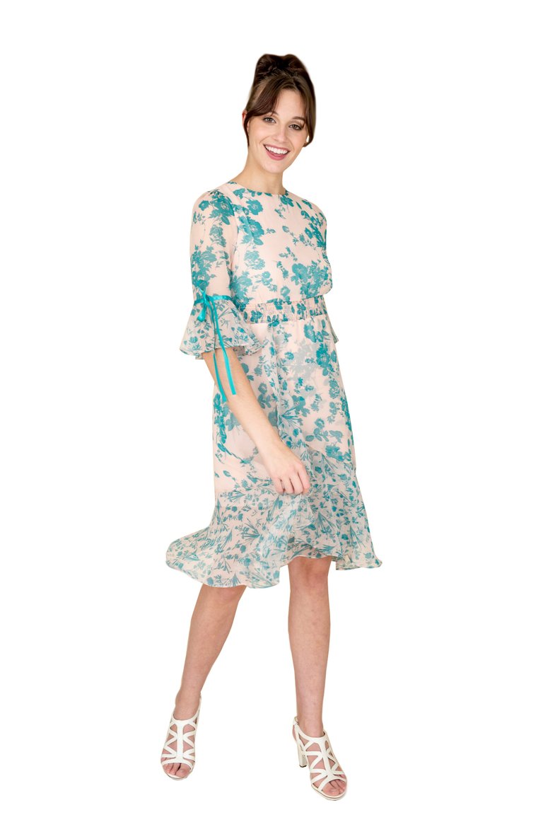 Summer Floral Dress - Sea Green/Beige