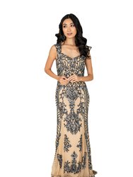 Sweep Sequined Gown - Brown/Silver