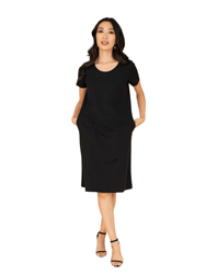 Women Pockets Black Dress - Black
