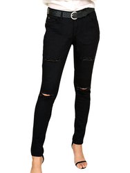 Women's Distressed Skinny Jeans - Black Wash