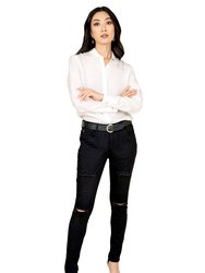 Women's Distressed Skinny Jeans - Black Wash