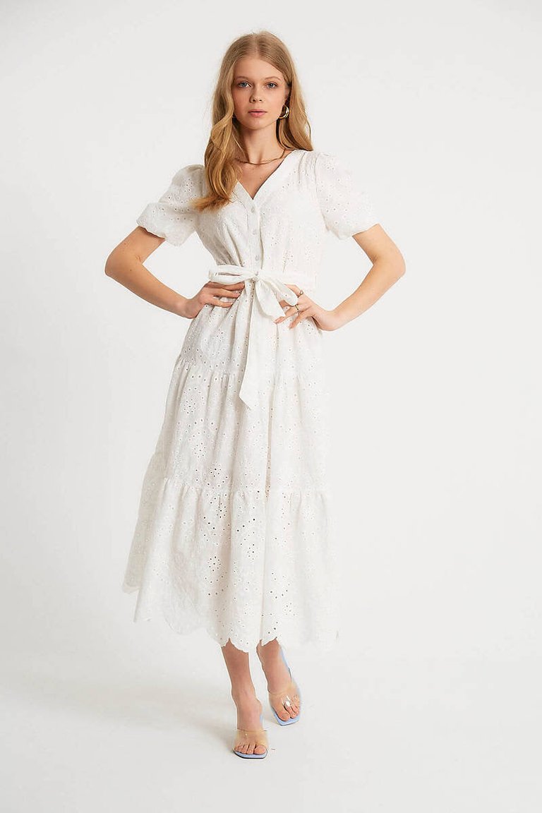 Women's Eyelet Ruffle Midi Dress