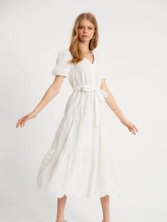 Women's Eyelet Ruffle Midi Dress