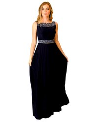 Womens Formal Boat Neck Gown - Navy