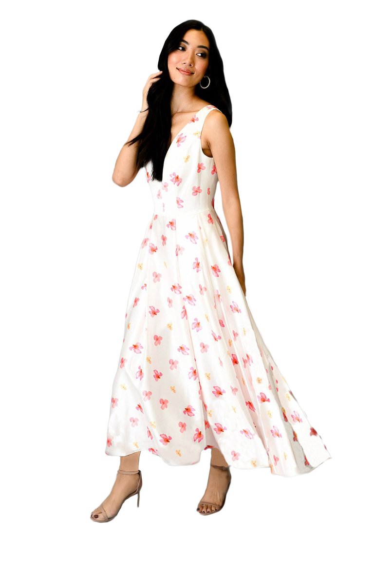 Women's Formal Floral Dress - White