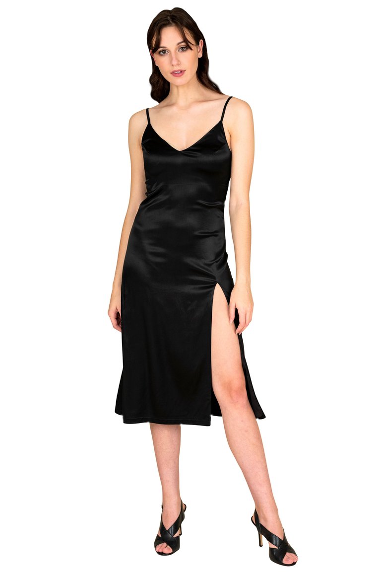 Women's Slit Slip Dress - Black