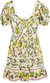Fruit Orchard Puff Sleeve Square Neck Cotton Mini Dress