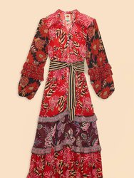 Mixed Floral Prints Long Sleeve Maxi Dress