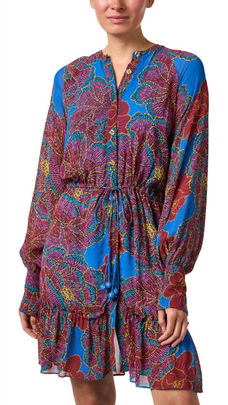 Multi Print Relaxed Dress - Blue And Red