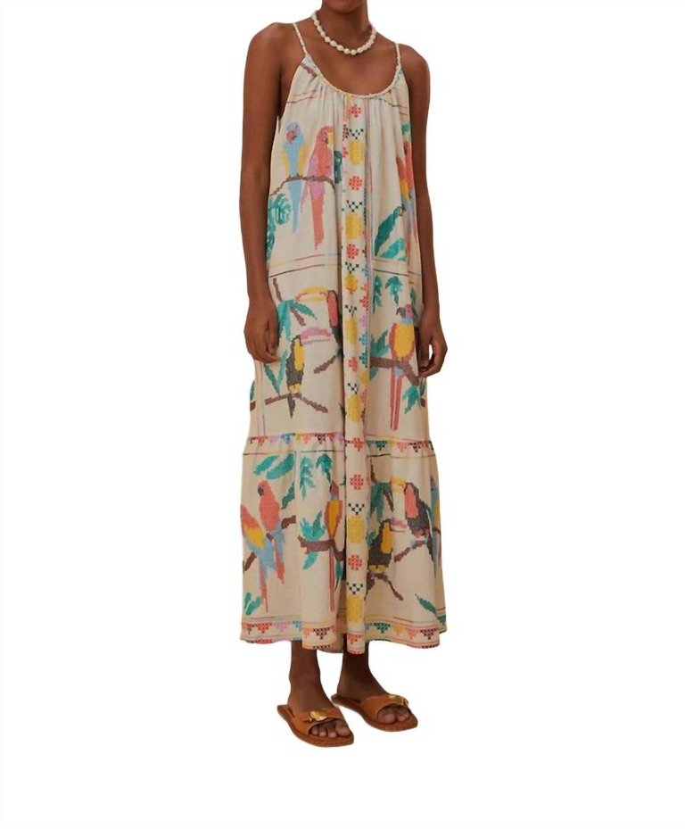 Stitched Birds Scarf Maxi Dress In Off-White - Off-White