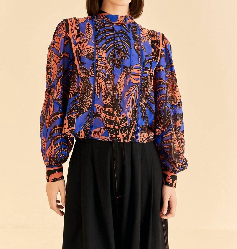 Tropical Pleated Blouse - Blue