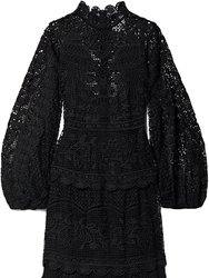 Women Black Guipure Long Sleeve Mock Neck Maxi Dress Black - Black