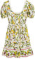 Women Fruit Orchard Puff Sleeve Cotton Mini Dress - Multicolor