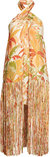 Women Leopard Forest Sand Halter Neck Fringe Mini Dress Orange Print