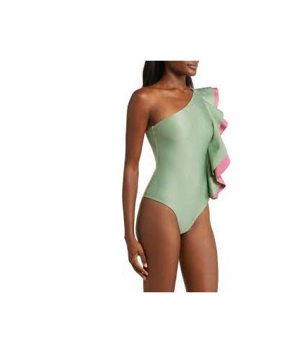 FARM RIO Women Ruffled One Shoulder Strap One Piece Swimsuit - Green product