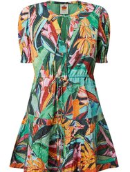 Women Short Sleeve Polyester Mini Dress Banana Foliage Multicolor - Multicolor