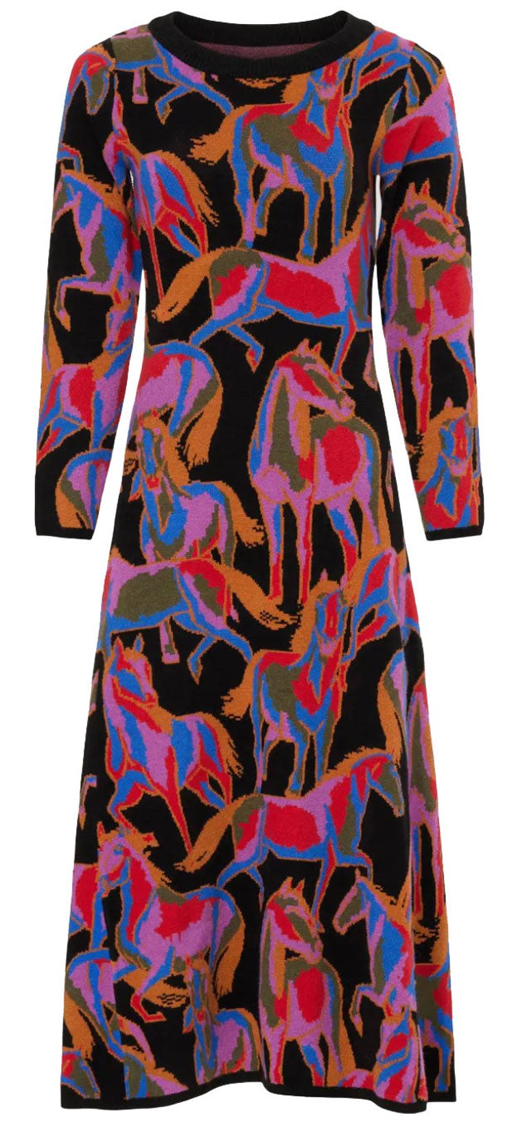Women Wild Horses Black Cut out Knit Midi Dress Multi - Multicolor