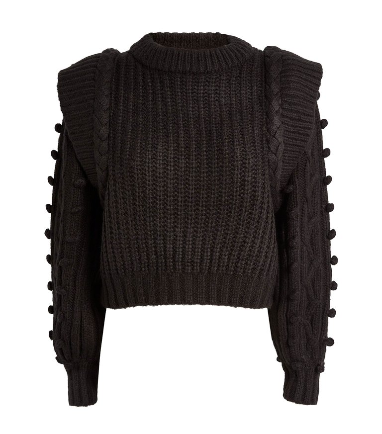 Women's Black Braided Sweater, Black Chunky Knit - Black