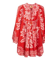 Women's Flora Tapestry Red Long Sleeve Mini Dress - Flora Tapestry Red