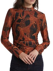 Women's Giraffes Tulle Blouse Top - Orange