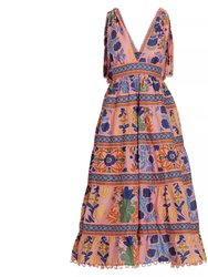 Women's Seashell Tapestry Tiered Midi Dress - Seashell Tapestry Pink