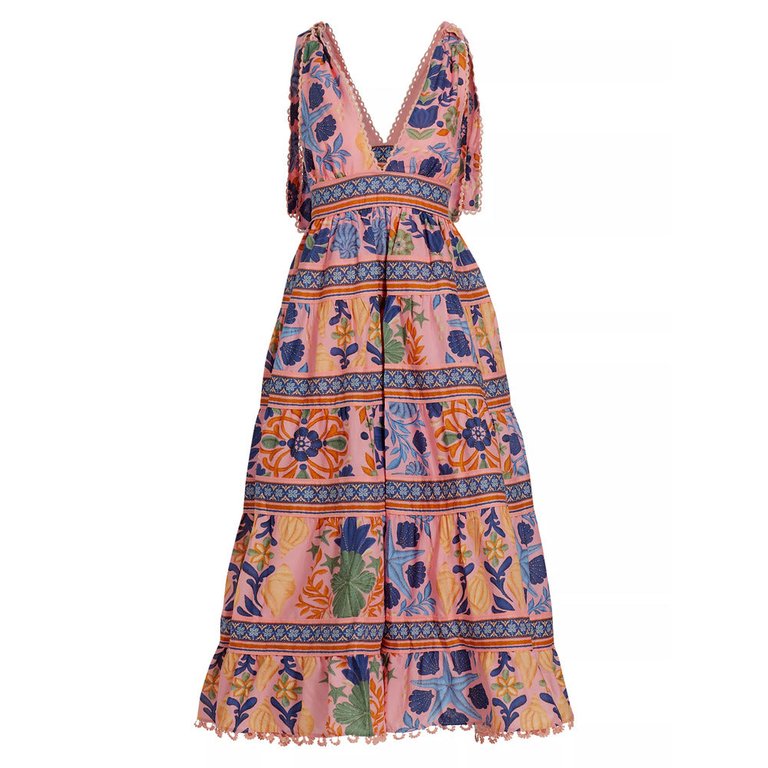 Women's Seashell Tapestry Tiered Midi Dress - Seashell Tapestry Pink