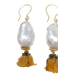 Baroque Pearl With Dried Flower Hook Earrings GE006 - White