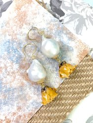 Baroque Pearl With Dried Flower Hook Earrings GE006