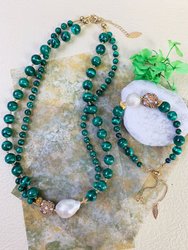 Baroque Pearl With Malachite Double Strands Necklace GN015
