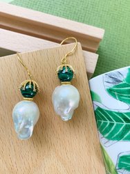 Baroque Pearl With Malachite Hook Earrings GE011