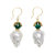 Baroque Pearl With Malachite Hook Earrings GE011 - White