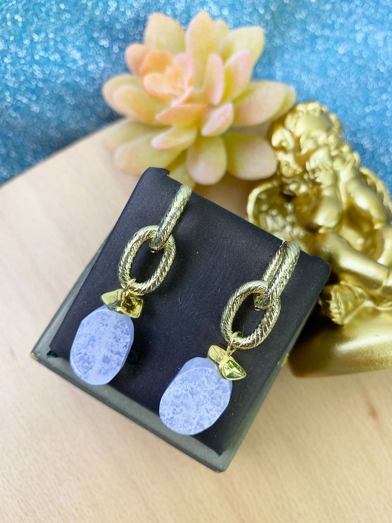 Blue Lace Agate Chain Earrings GE021