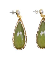 Cat's Eye Tear Drop Earrings GE008 - Green