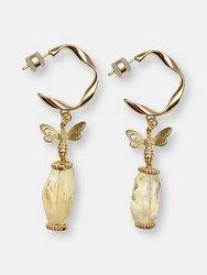 Citrine With Bee Charm Hook Earrings - Gold