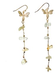 Citrine With Butterfly Charm Elongated Earrings GE010 - Citrine