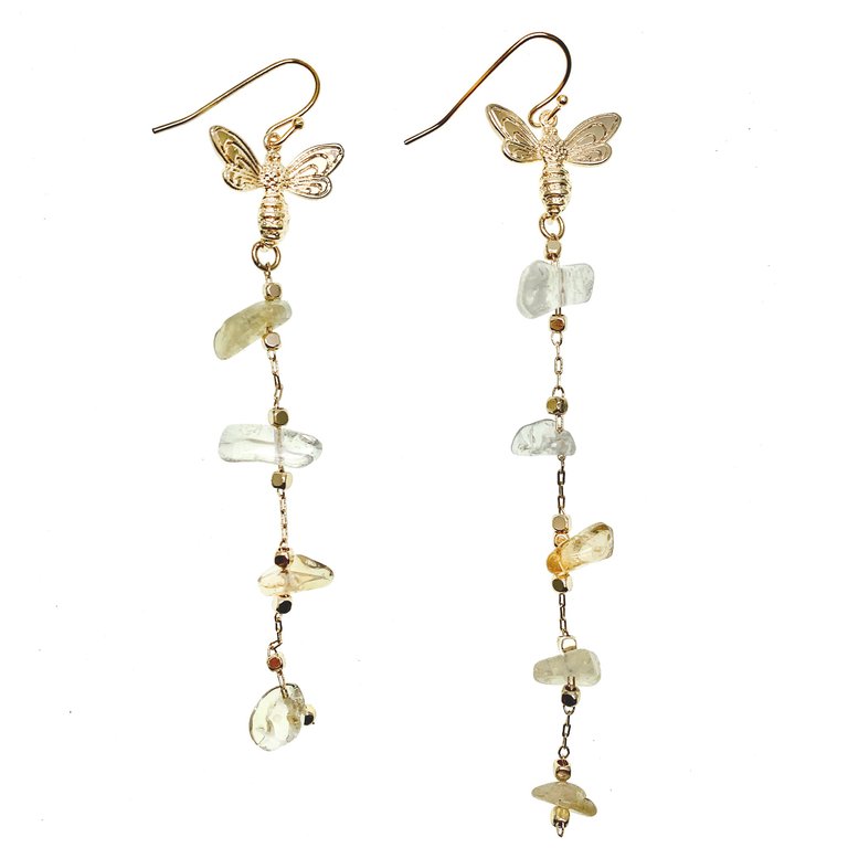 Citrine With Butterfly Charm Elongated Earrings GE010 - Citrine