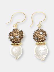 Freshwater Pearls With Rhinestones Bordered Pearls Classic Earrings - Multi