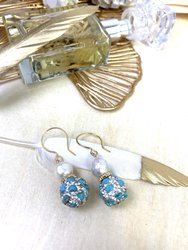 Freshwater Pearls With Rhinestones bordered Turquoise Dangle Earrings