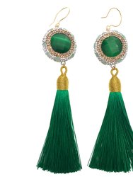 Green Cat's Eye Tassel Hook Earrings GE012 - Green