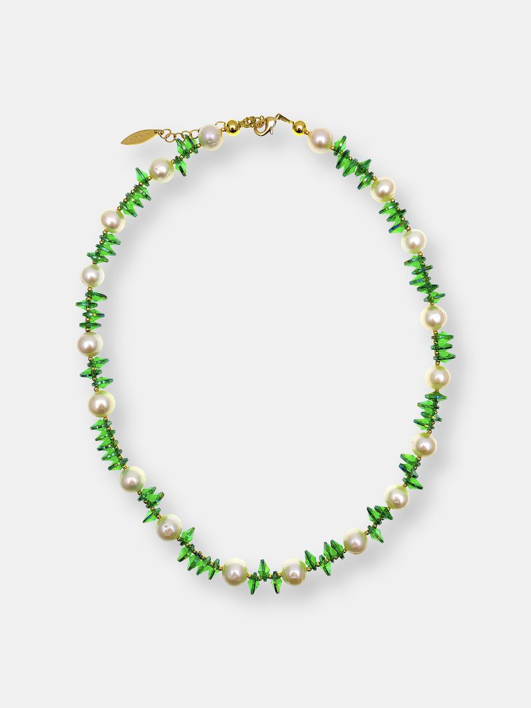 Green Crystals Freshwater Pearls Short Necklace - Default Title