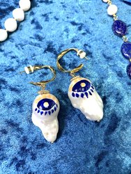 Hand Painted Eyes  Baroque Pearl Hook Earrings