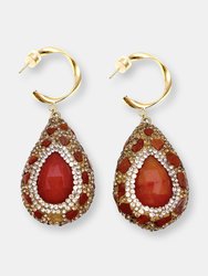 Jasper With Rhinestones Bordered Agate Hook Earrings