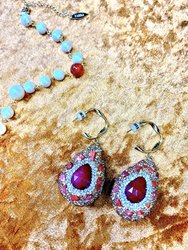 Jasper With Rhinestones Bordered Agate Hook Earrings