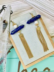 Lapis Lazuli Stone Long Tassel Earring