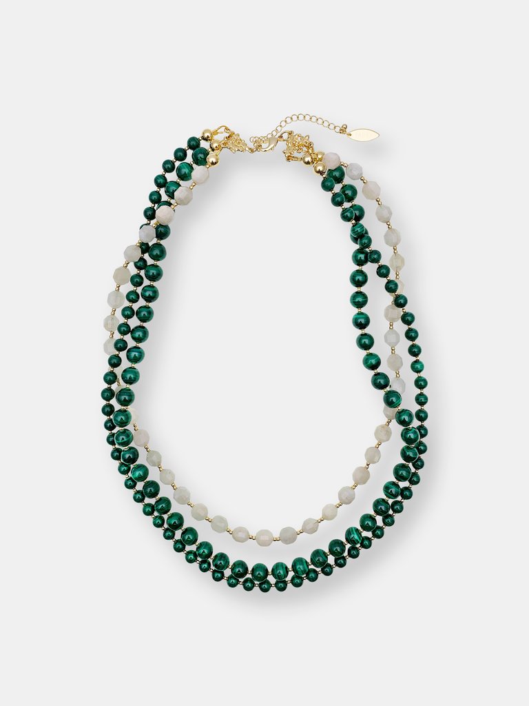 Malachite With Moon Stone Triple Strands Necklace - Default Title